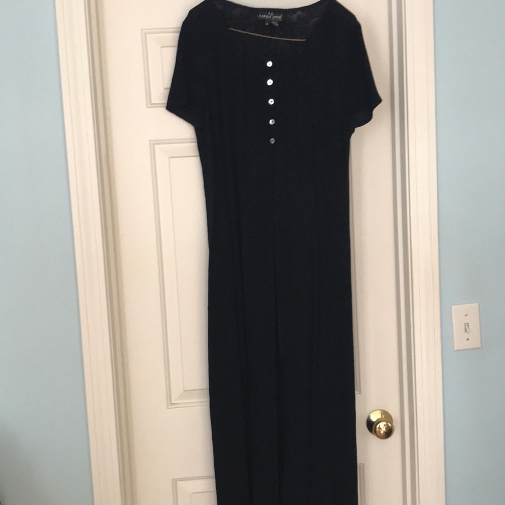 Carole Little maxi black dress with split front.
